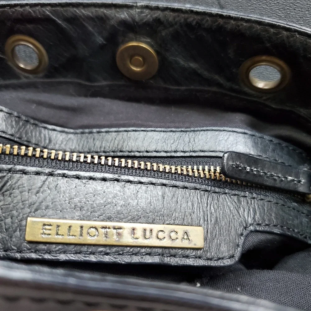 Elliott Lucca Black Leather Braided Bucket Tote Hobo Shoulder Bag Satchel Vtg‎